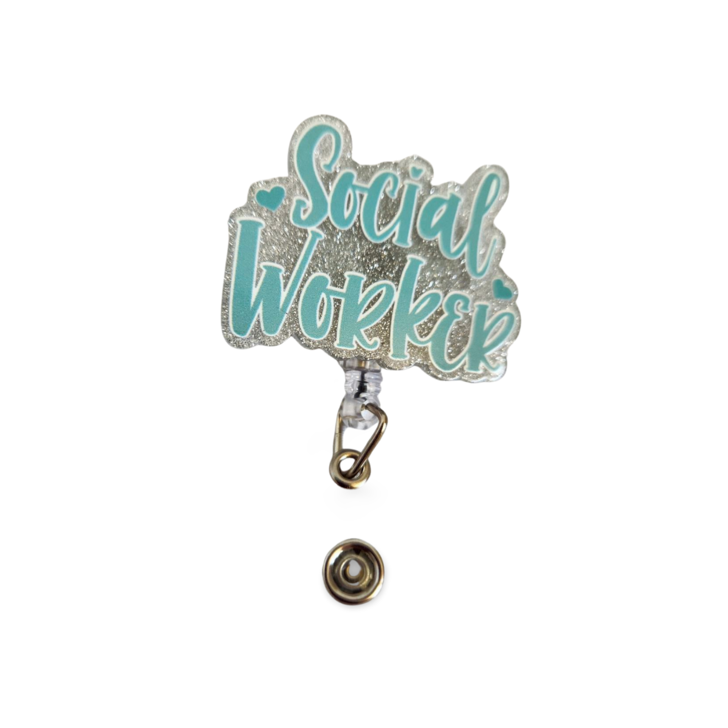 Glitter Acrylic Social Worker Badge Reel