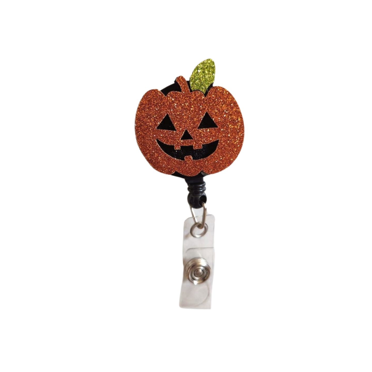 Glitter Orange Pumpkin Badge Reel     1 1/4" X 1 1/4"