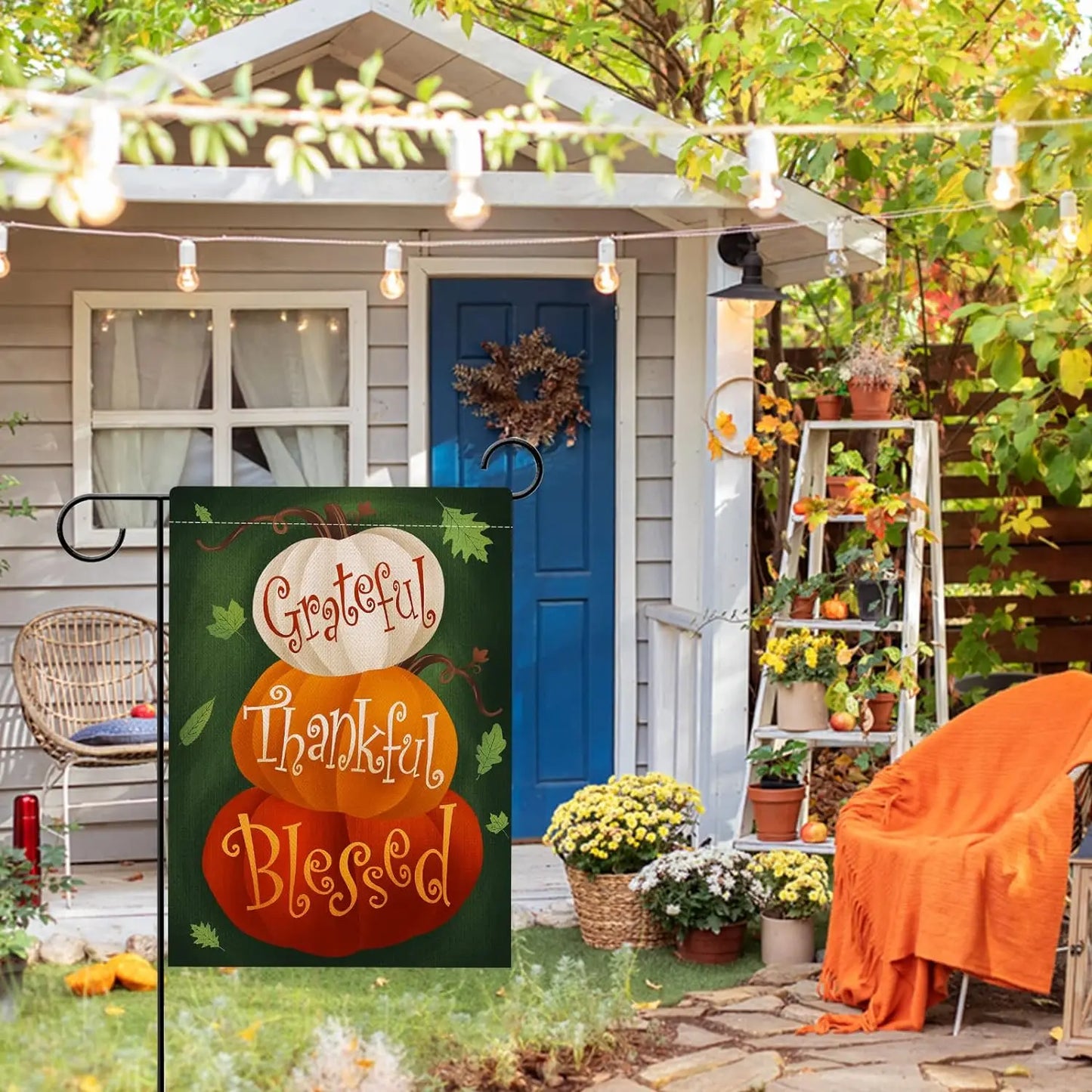 Thanksgiving Grateful Thankful Blessed Garden Flag