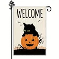 Welcome Halloween Garden Flag Double Sided Black Cat Pumpkin Decor