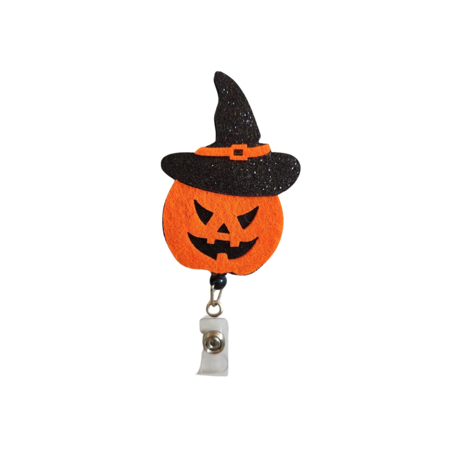 Pumpkin with Witch Hat Badge Reel    2 3/4" X 2"