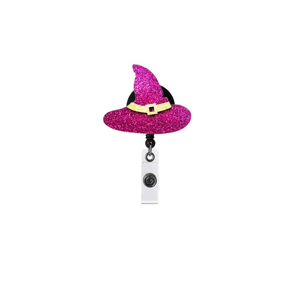 Glitter Purple Witch Hat Badge Reel   2 3/4' X 2"