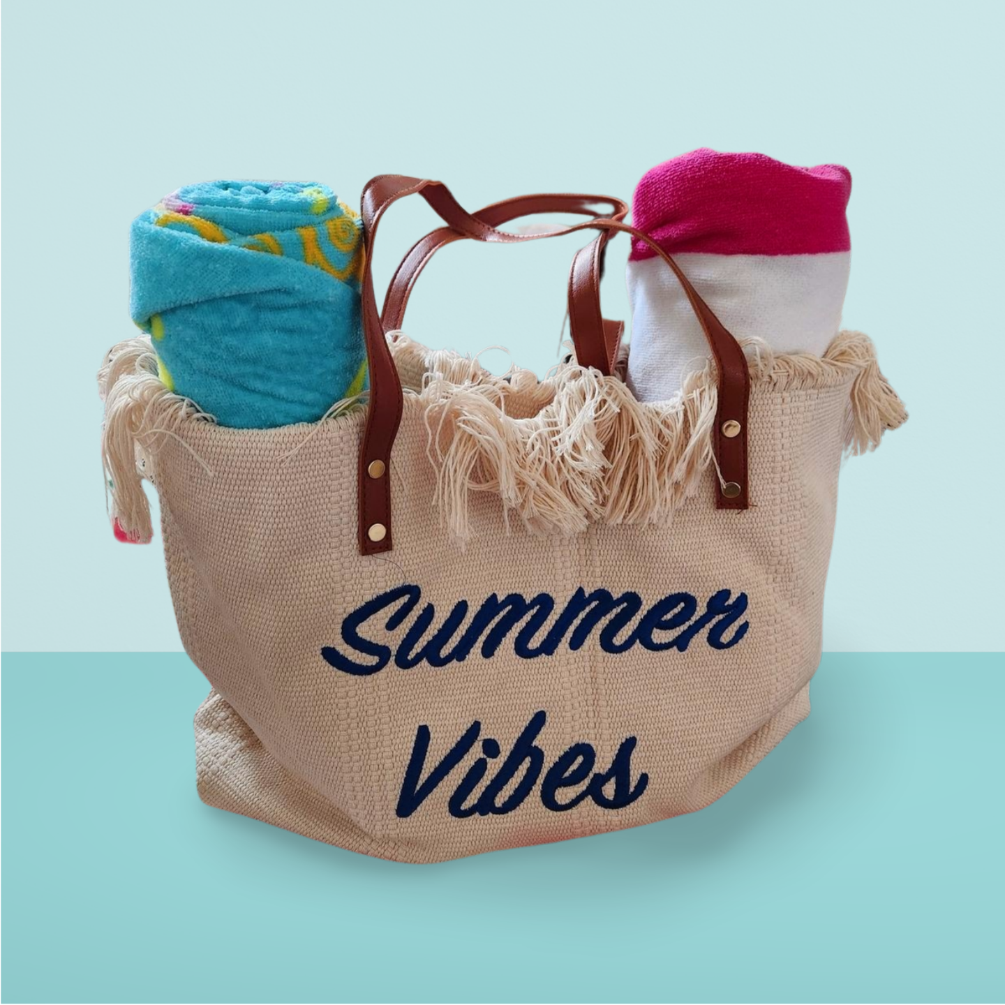 SUMMER VIBES Woven Canvas Bag Embroidered Handbag Women's Large Capacity