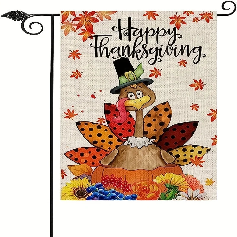 Cartoon Turkey Thanksgiving Garden Flag