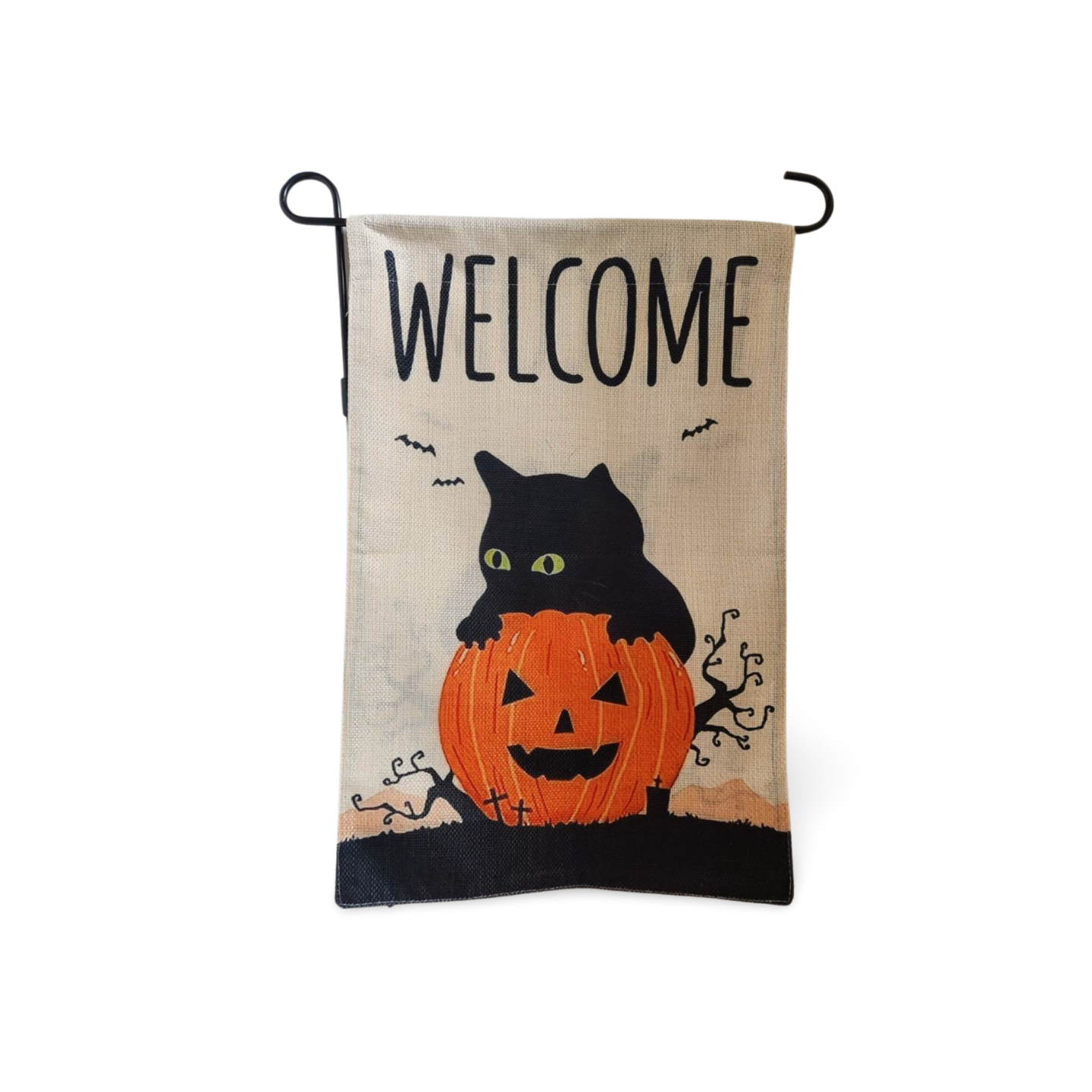 Welcome Halloween Garden Flag Double Sided Black Cat Pumpkin Decor