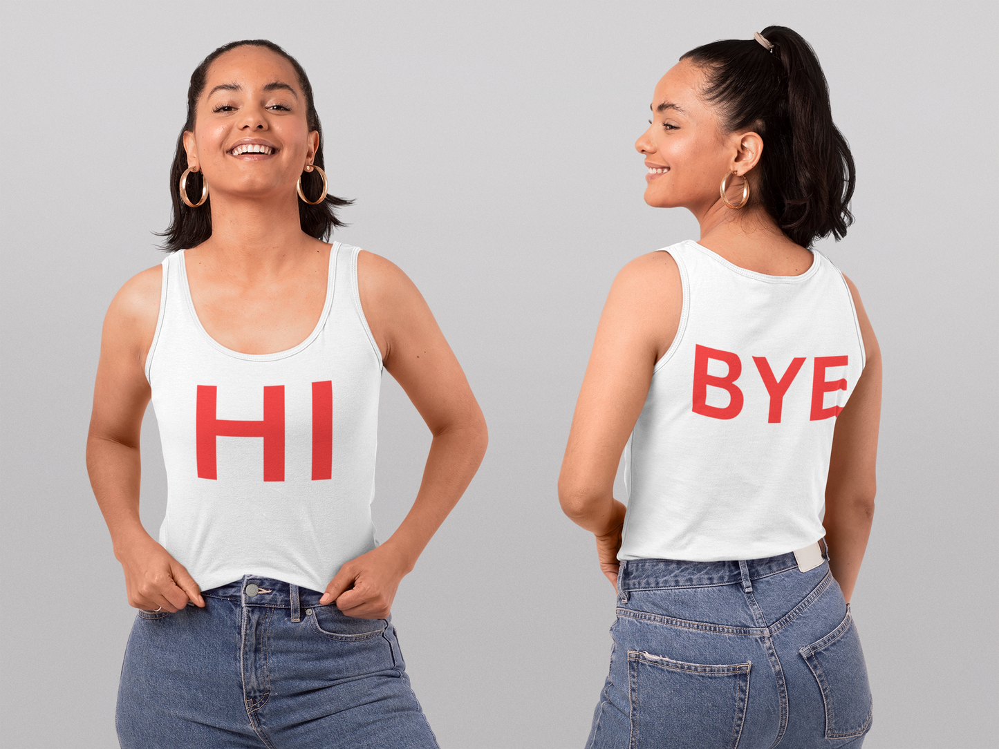 Make a Bold Statement with Our "Hi" and "Bye" Tank Top